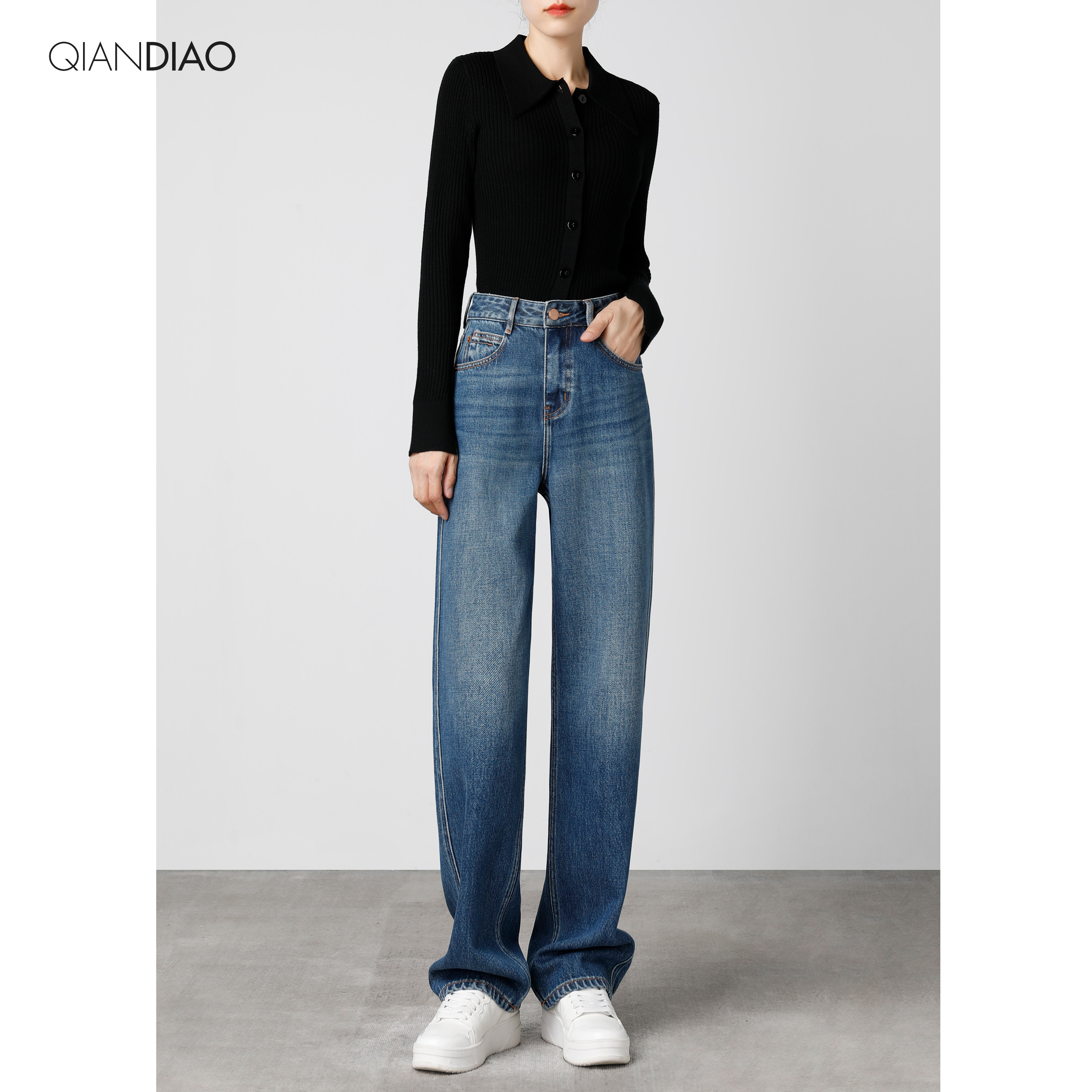 高腰阔腿牛仔裤女宽松显瘦2025新款春季新款覆古垂感直筒拖地裤