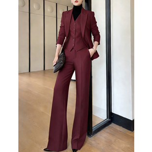 套装 简约干练气质马甲长裤 一粒扣西装 时髦洋气安可拉红2025冬新款