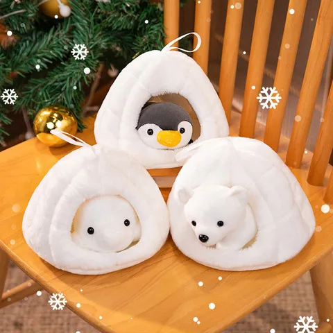 海狮海狮雪窝海豹企鹅毛绒玩具洞小窝公仔可爱企鹅公仔礼北极熊雪
