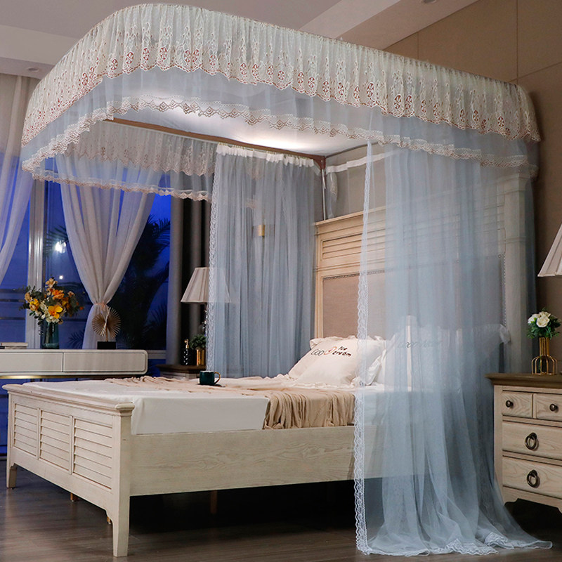 导轨蚊帐宫廷u型轨道三开门家用双人不打墙公主风落地双层2米1.8m
