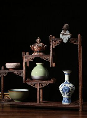 新中式实木鸡翅木小博古架微型家居客厅酒柜茶室办公室装饰品摆件