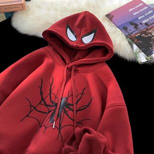 冬季恶魔复古蜘蛛侠印花男女童加绒加厚卫衣中大童港风外穿ins潮