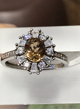 925银镀白金天然碧玺戒指女小众设计感高级轻奢精致闺蜜礼物