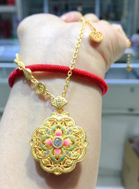 足银999纯银镀黄金珐琅彩项链吊坠时尚国风首饰送女友送妈妈