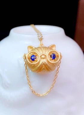 萌萌哒925银蓝宝石古法金吊坠