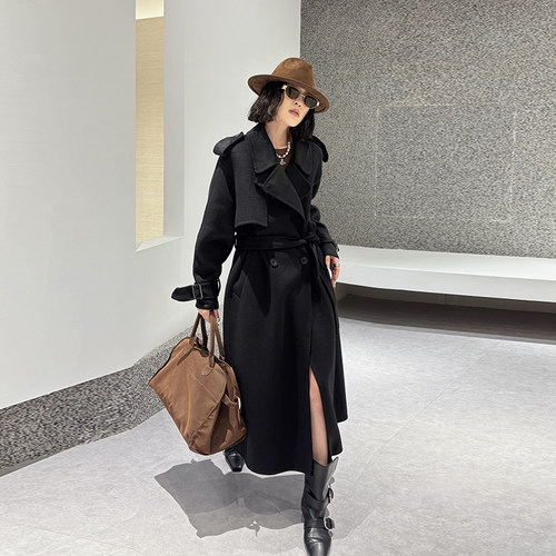 大码女装秋冬英伦风长款毛呢外套胖mm220斤遮肉显瘦洋气羊毛大衣