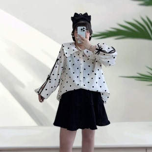 大码女装娃娃领波点长袖衬衫胖妹妹240斤显瘦t恤女款2025新款爆款