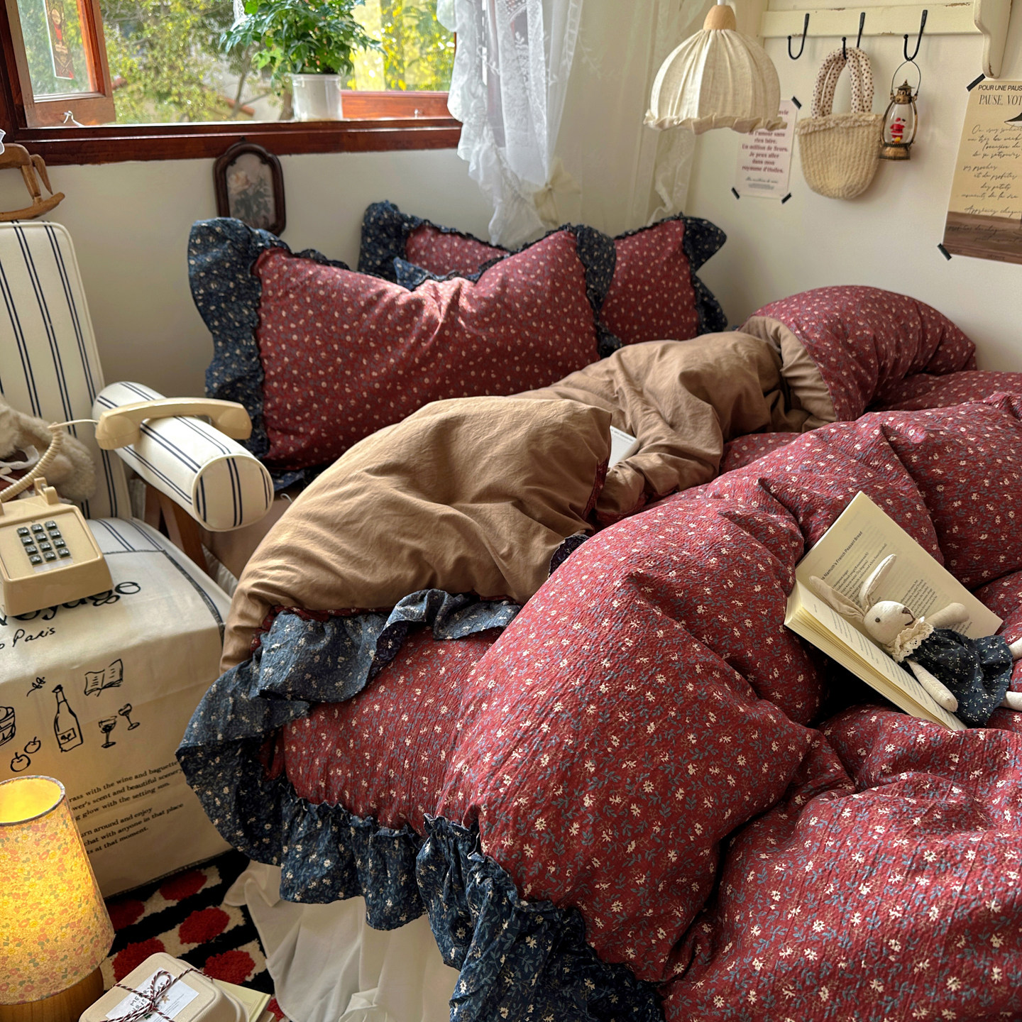 韩式花边床单四件套纯棉四季床笠被套床裙全棉学生宿舍床上三件套