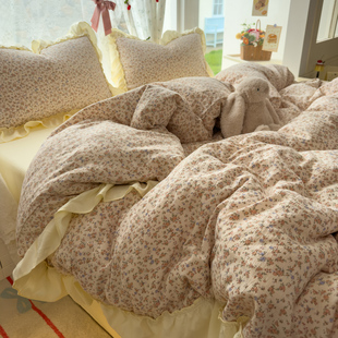 法式 花边床上四件套纯棉全棉小碎花单件被套罩床单床笠宿舍三件套