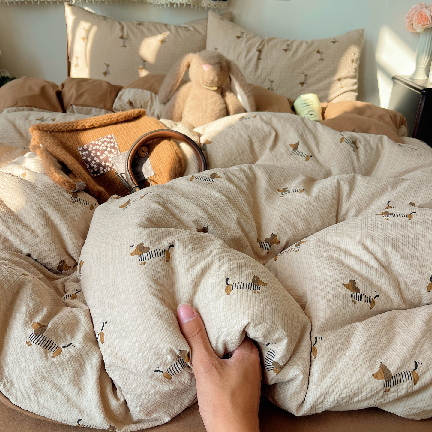 A类腊肠狗床上用品四件套纯棉全棉床单被套被罩学生床宿舍三件套4