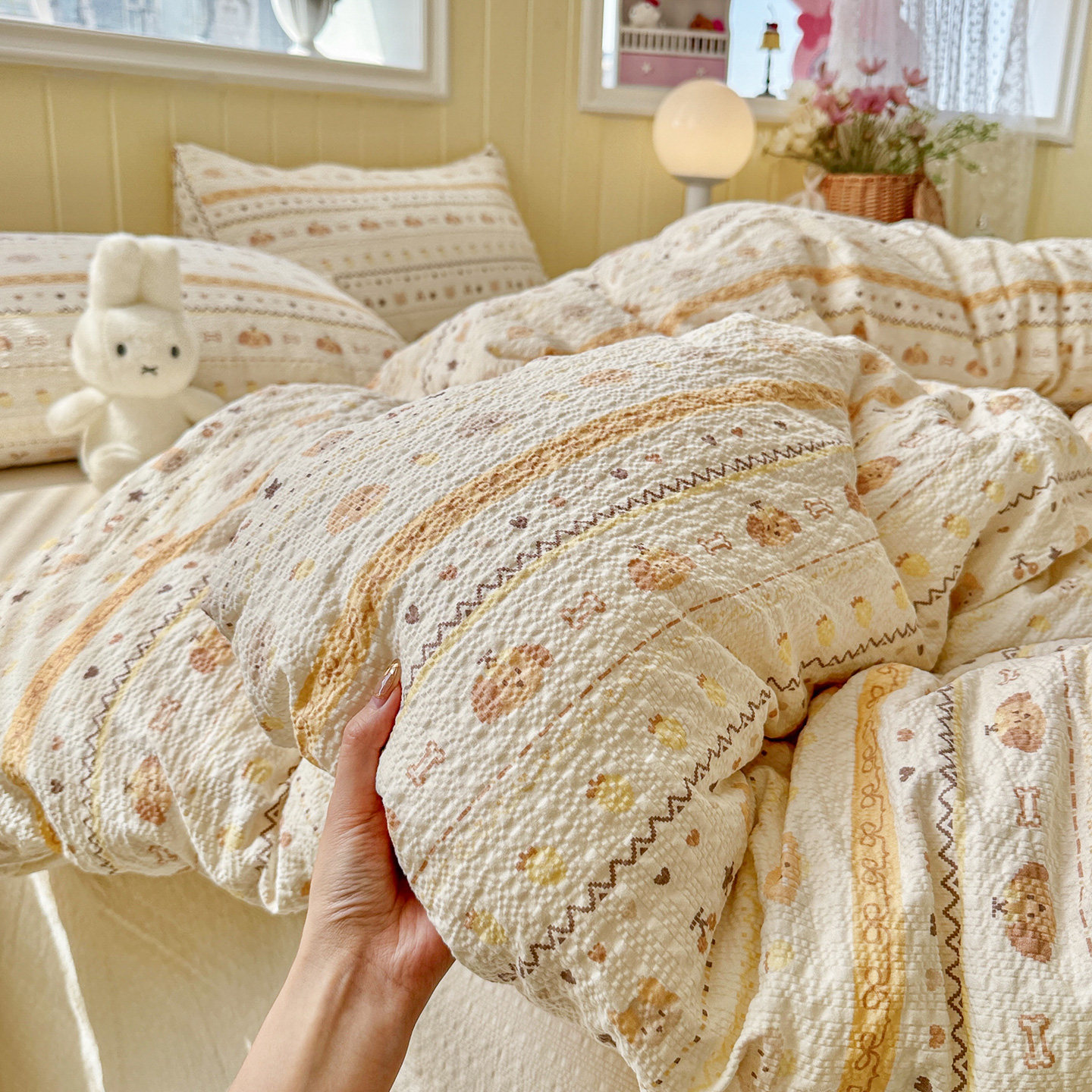 A类双层纱床上四件套纯棉全棉新款卡通床单件被套被罩宿舍三件套4