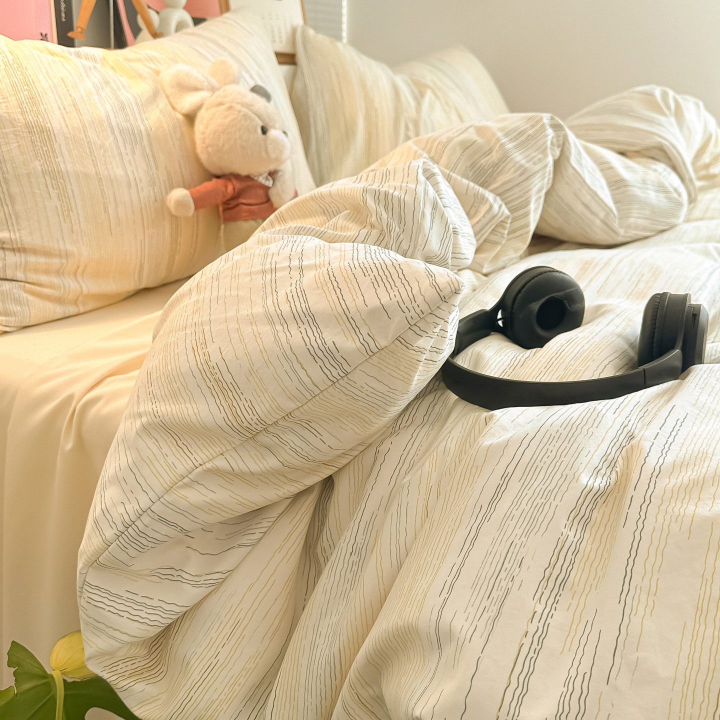 简约条纹床上四件套纯棉全棉新款单件被套被罩学生宿舍床单三件套