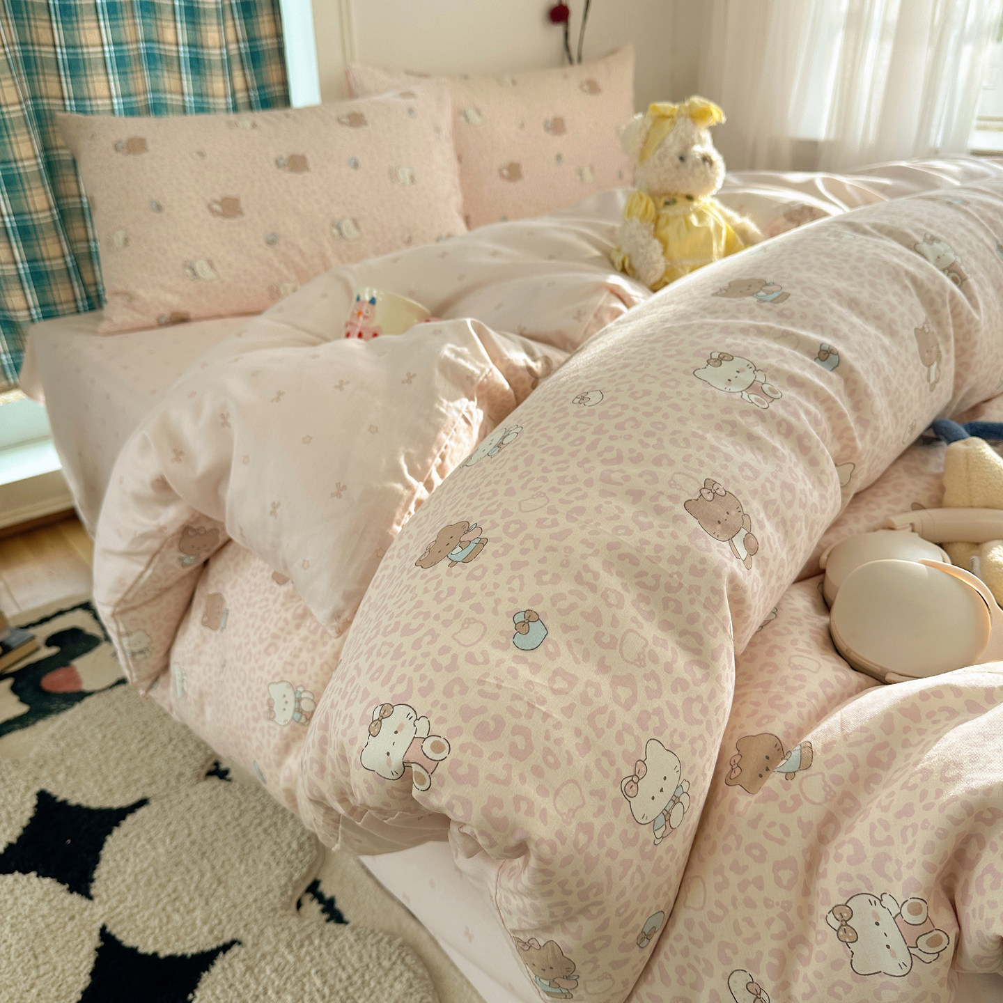 卡通KT猫纯棉床上四件套100全棉被套可爱儿童床品宿舍床单三件套4,床上用品,床品套件/四件套/多件套,淘宝优惠券,粉丝福利购,淘宝优惠卷