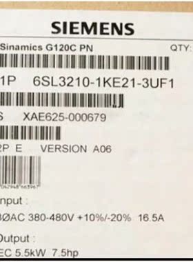 6SL3210-1KE21-3UF1G120C变频器5.5kW 6SL321O-1KE21-3UF1