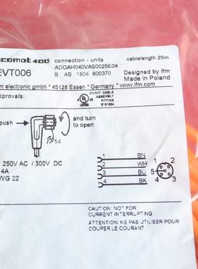 EVT006 易福门全新连接线 ADOAH040VAS0025E04 M12 4芯 25米