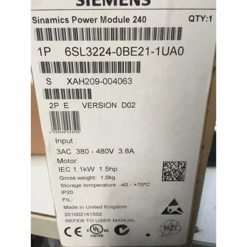 G120功率模块PM 240 1.1kW3AC380-480V 6SL3224-0BE21-1UA0