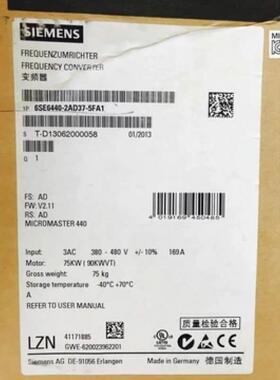 询价6SE64302UD375FA0西门子75KWMM6430变频器6SE430-2UD37-5FA0/