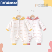 柠檬爬爬宝宝棉服婴儿连体衣夹棉彩棉保暖外出连帽哈衣爬服秋冬装