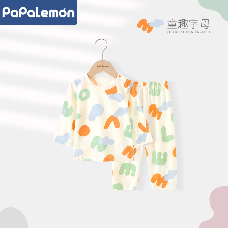 柠檬爬爬婴儿内衣套装夏季纯棉薄款宝宝长袖分体睡衣夏装童趣字母,童装/婴儿装/亲子装,内衣套装,淘宝优惠券,粉丝福利购,淘宝优惠卷