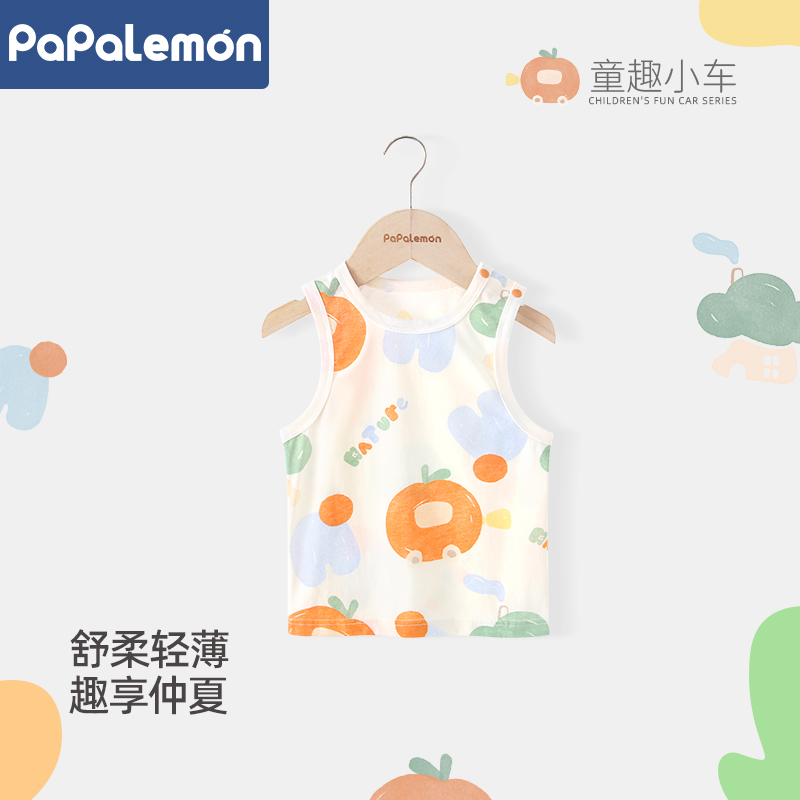 柠檬爬爬宝宝背心上衣夏季纯棉薄款婴儿无袖T恤可爱外出清凉夏装