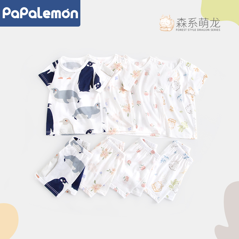 柠檬爬爬夏季纯棉短袖短裤套装