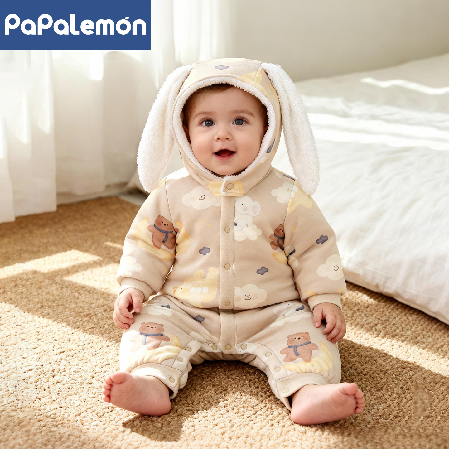 柠檬爬爬婴儿连体衣冬季夹棉连帽