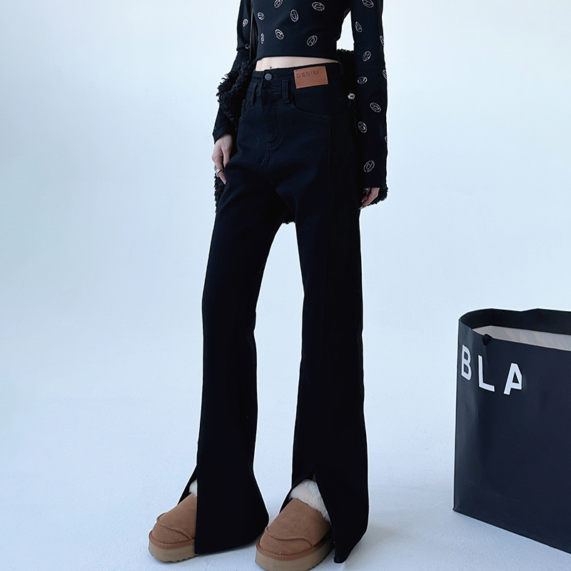 宽松直筒黑色拖地裤子