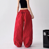 街头爵士舞辣妹宽松工装 裤 女2025夏季 美式 重工刺绣直筒休闲伞兵裤