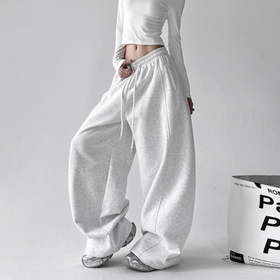 白灰色阔腿裤女2025秋冬装新款慵懒松弛感裤韩系穿搭运动休闲卫裤