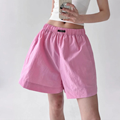 粉色新款 韩版 宽松阔腿薄款 今年流行2025夏季 超火跑步运动a字热裤