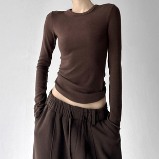 内搭可外穿瑜伽高级感长袖 咖啡色修身 新款 女2025秋冬装 T恤 打底衫