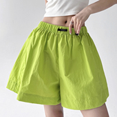 女2025夏季 宽松热裤 新款 紫色速干三分短裤 韩版 糖果色阔腿裤 薄款