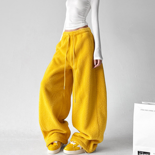 百搭加厚束脚休闲裤 2025冬季 女韩系新款 加绒宽松摇粒绒阔腿裤 新款