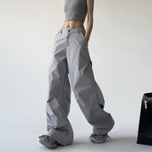 西装 高街褶皱显瘦运动阔腿裤 裤 宽松藏灰色美式 女新款 2026春夏新款