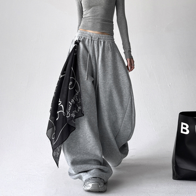 2025秋冬季新款美式可拆卸格子方巾弯刀卫裤女街舞阔腿运动休闲裤