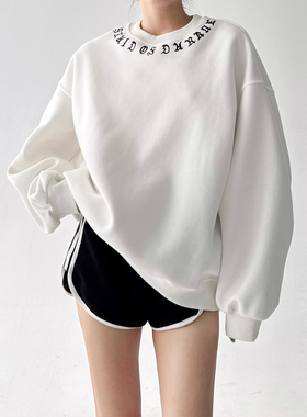 oversizeT恤卫衣长袖女2025秋冬季新款刺绣慵懒风高宽松圆领上衣