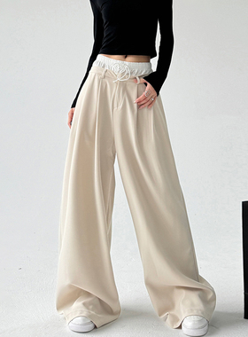 韩版小众简约西装裤女2025春秋季新款百搭绑带压褶显瘦西装休闲裤