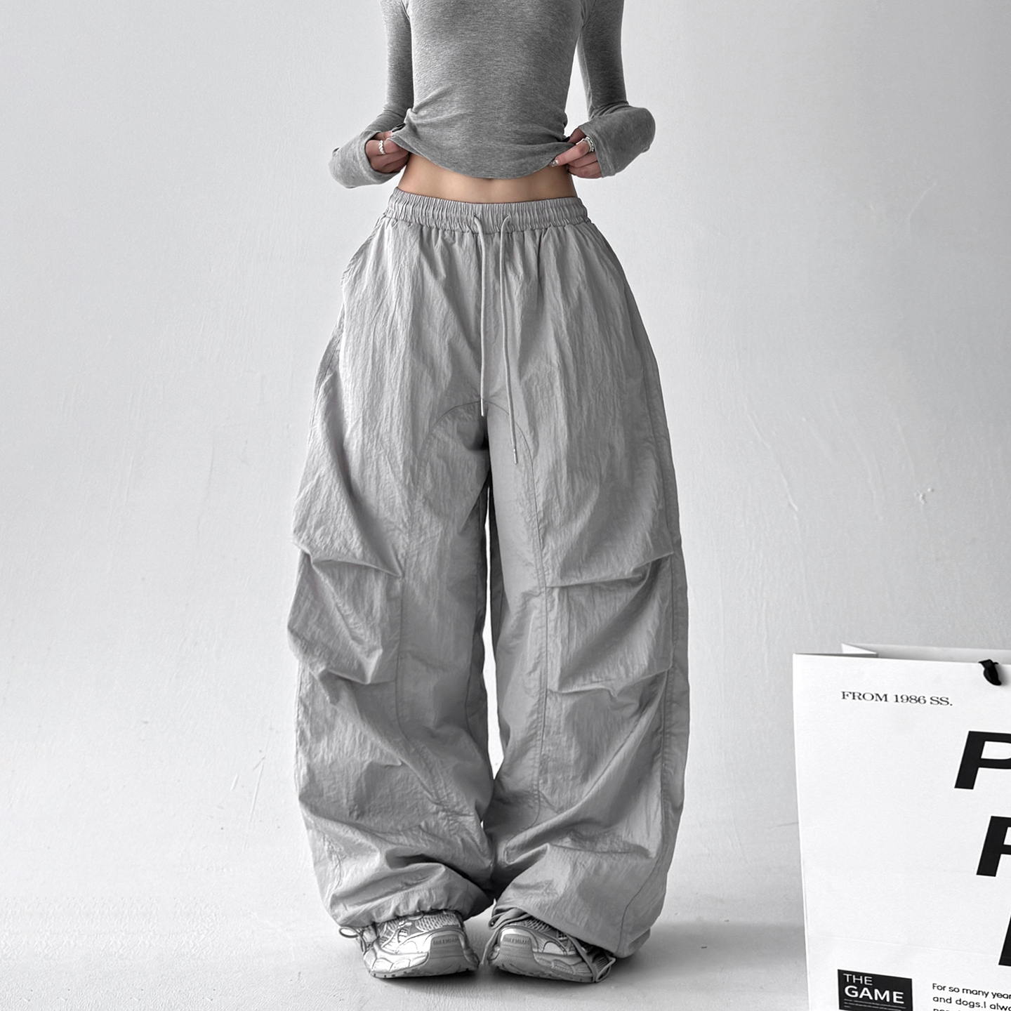 美式阔腿裤女春夏装设计感裤子长裤高个子运动裤工装裤垂感登山裤