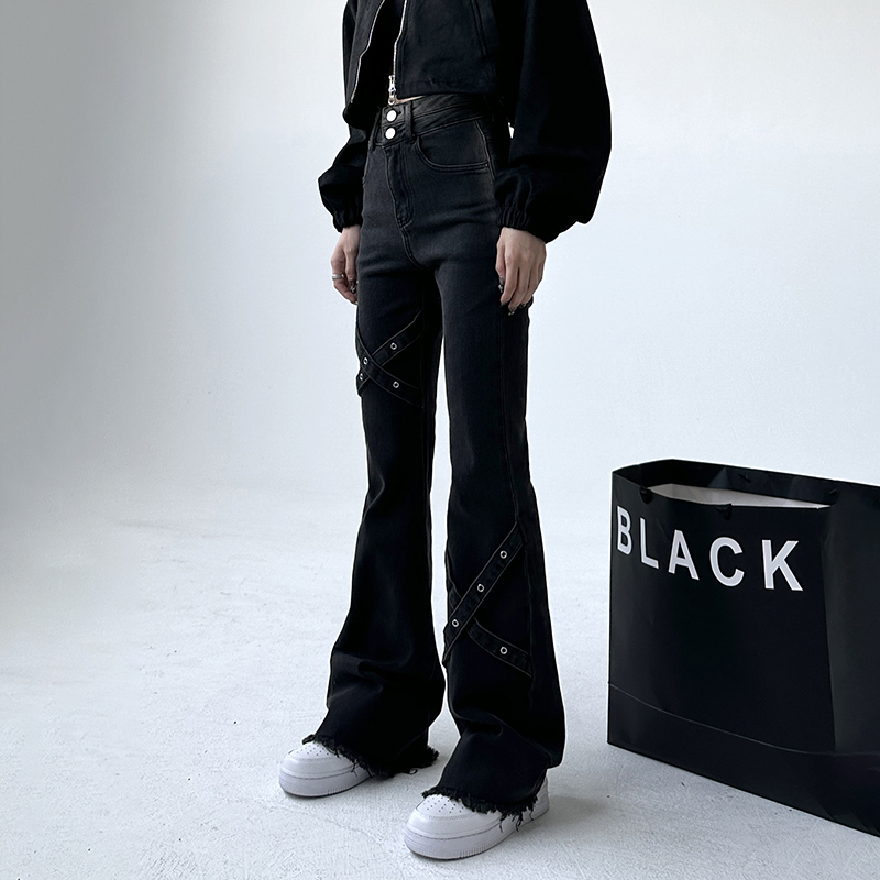 美式复古高腰显瘦喇叭裤