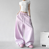 2026春季 女高级感学院运动显瘦抽绳松紧腰卫裤 新款 粉色直筒休闲裤