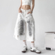 阔腿学院中裤 2025夏季 女美式 水洗泼墨多口袋七分裤 新款 白色牛仔裤