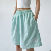 运动舒适休闲中裤 多巴胺色系短裤 松紧高腰情侣装 新款 女2026年夏季