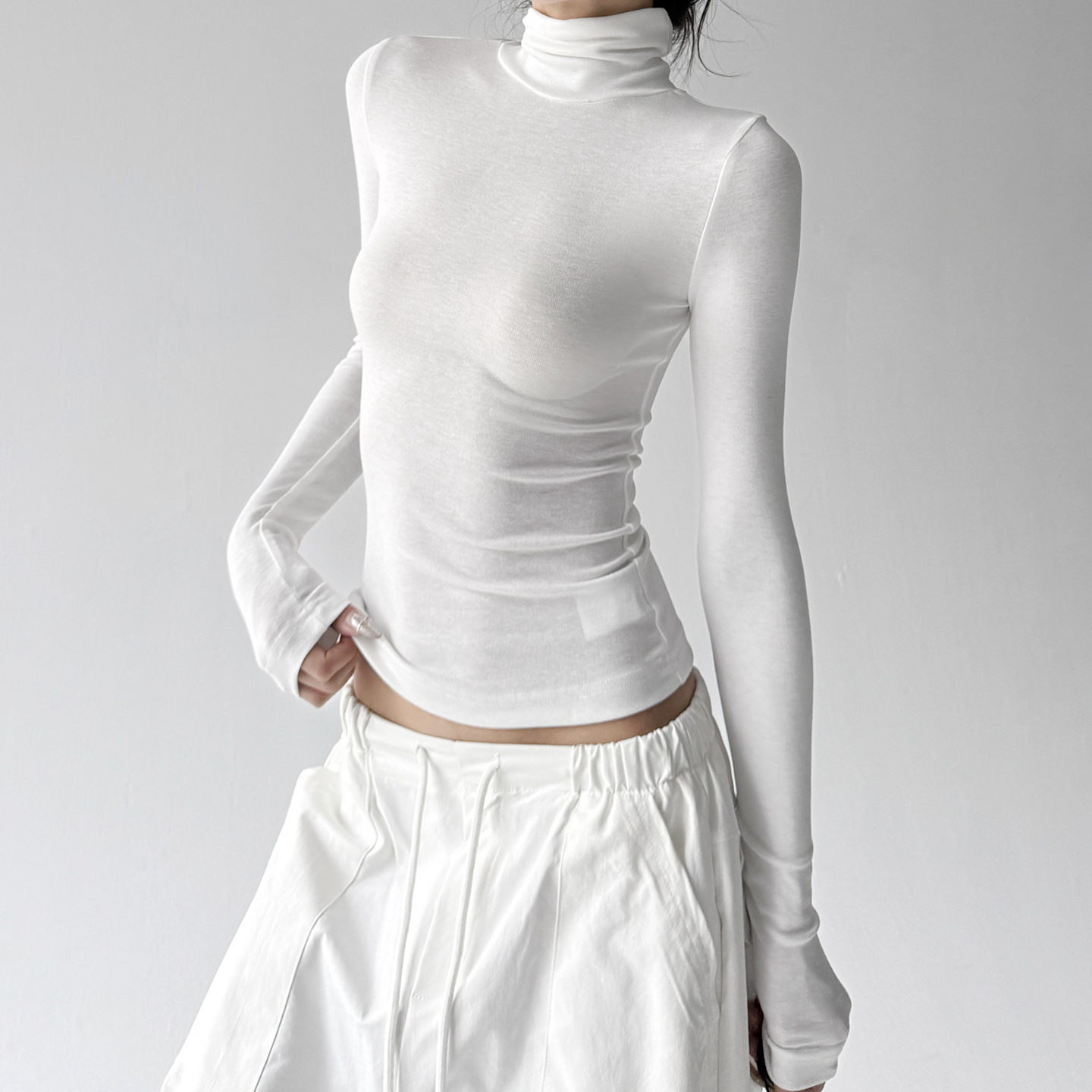 2025秋冬季新款女装爆款高领堆堆袖打底衫修身显瘦高个超长袖T恤