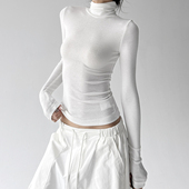 新款 显瘦高个超长袖 女装 高领堆堆袖 2025秋冬季 修身 爆款 打底衫 T恤