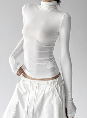 2025秋冬季新款女装爆款高领堆堆袖打底衫修身显瘦高个超长袖T恤