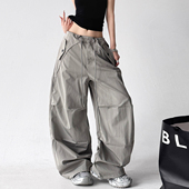 抽绳直筒阔腿休闲长裤 工装 子 新款 机能高街伞兵裤 裤 女2026春夏装