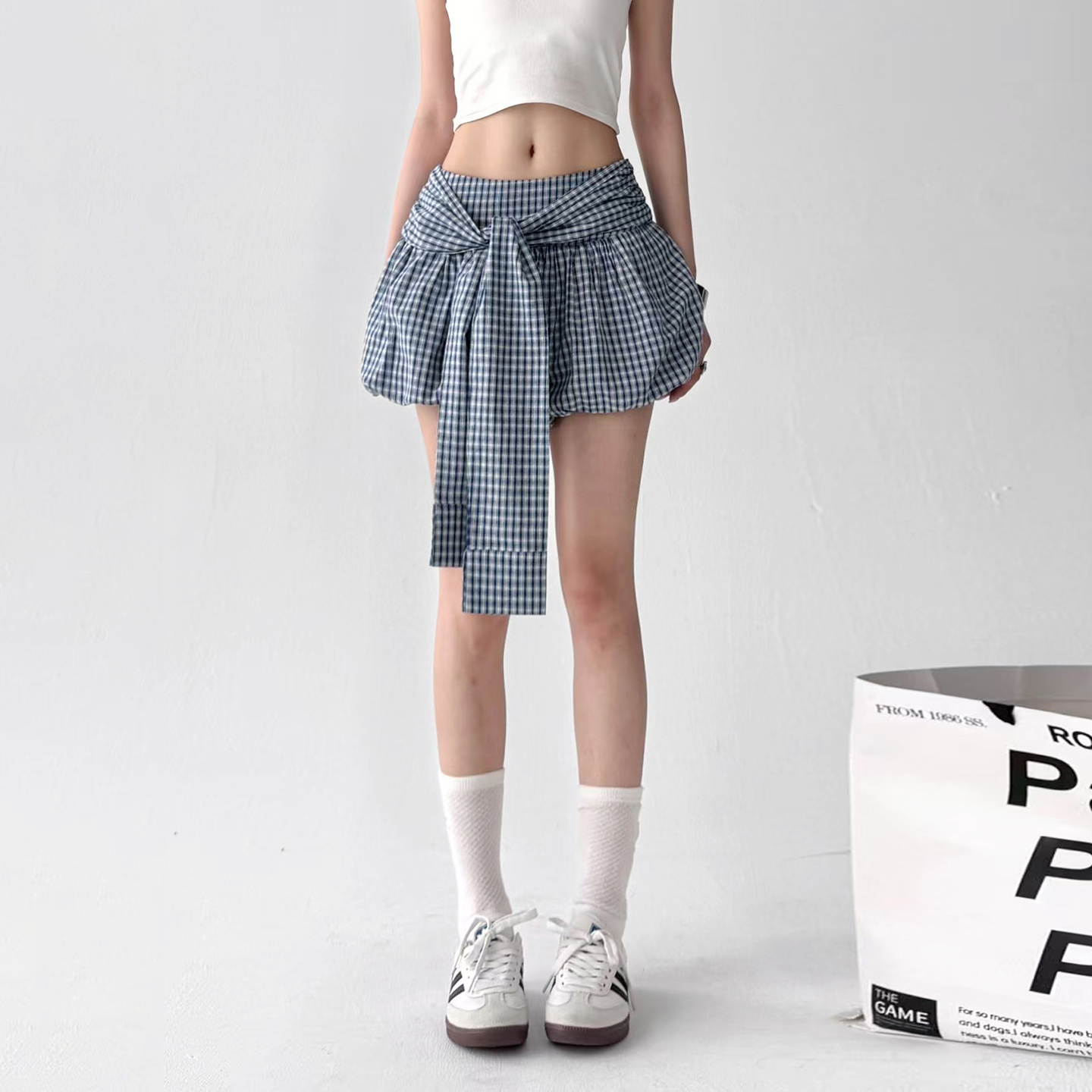 2025夏季新款女装爆款格子花苞短裤女高腰显瘦甜酷蓬蓬裙A字裙裤