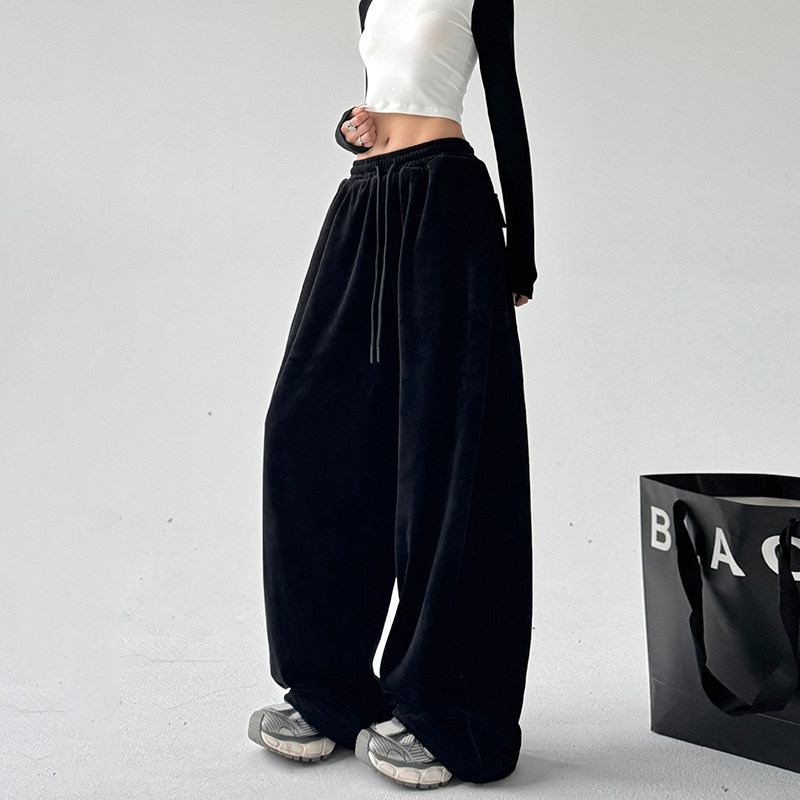 天鹅绒阔腿裤女2025秋冬垂感舒适宽松显瘦加厚休闲抽绳束脚运动裤,女装/女士精品,休闲裤,淘宝优惠券,粉丝福利购,淘宝优惠卷