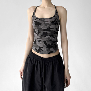 独特外穿无袖 好看迷彩吊带小背心女2026新款 短款 辣妹修身 上衣 美式