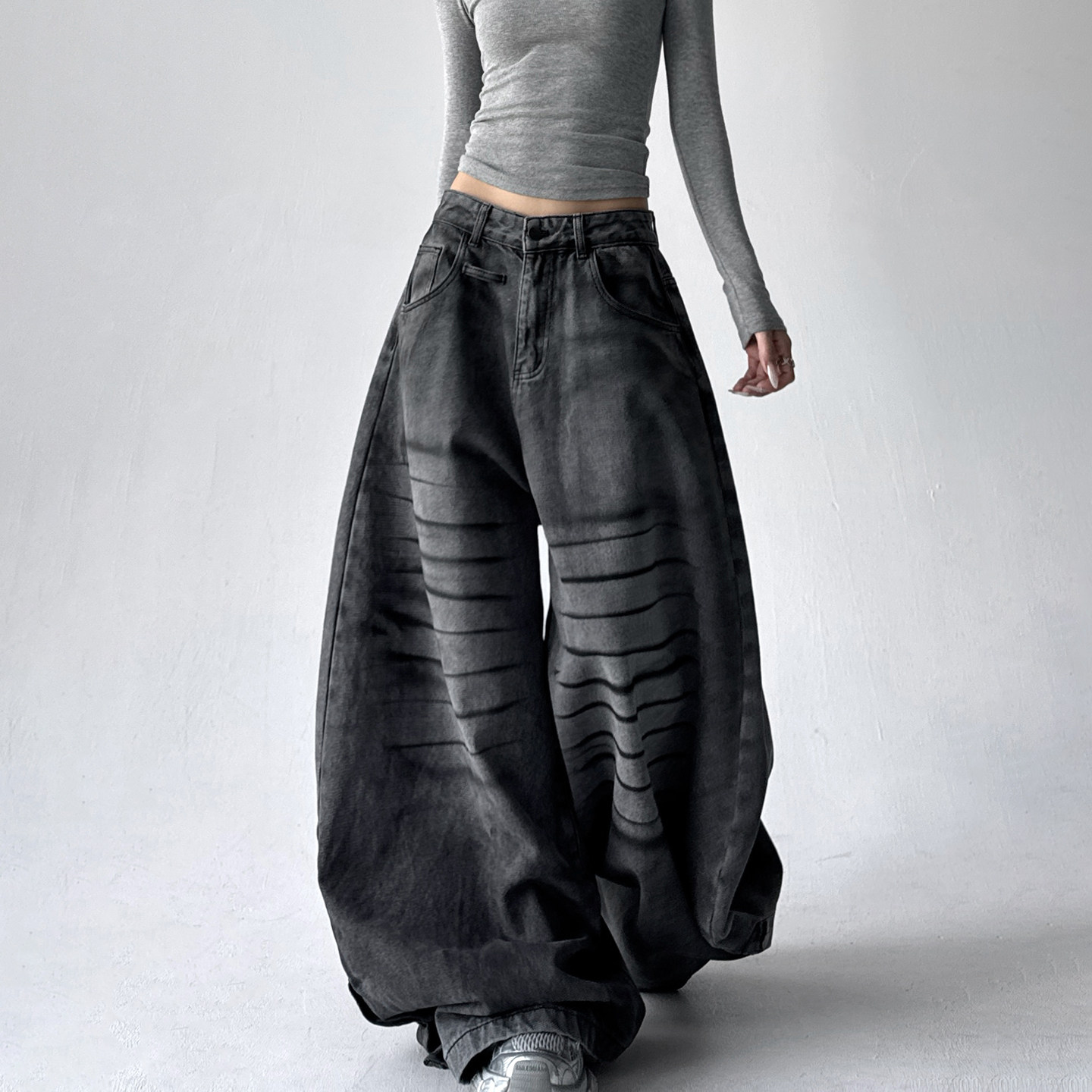 裂纹水洗做旧牛仔裤女2025秋冬季新款设计感磨毛高个子宽松阔腿裤,女装/女士精品,牛仔裤,淘宝优惠券,粉丝福利购,淘宝优惠卷
